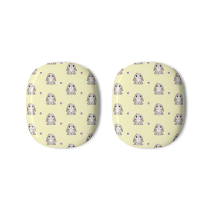 AirPods Max Case Covers | Cute Gray Bunny Pattern on Light Yellow | Protective Animal Lover Headphone Skins
