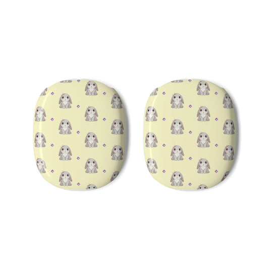 AirPods Max Case Covers | Cute Gray Bunny Pattern on Light Yellow | Protective Animal Lover Headphone Skins