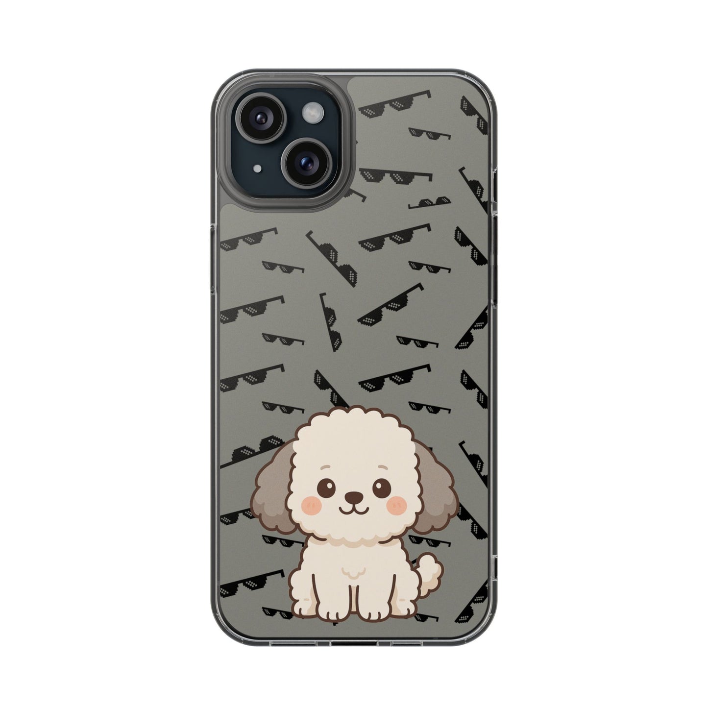 iPhone Case with Trendy Poodle and Sunglasses Pattern | Cute Kawaii Dog Design | Clear Protective Phone Cover