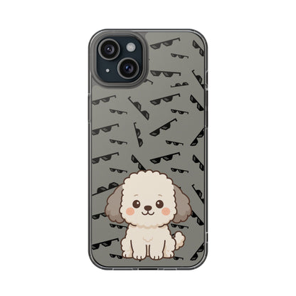 iPhone Case with Trendy Poodle and Sunglasses Pattern | Cute Kawaii Dog Design | Clear Protective Phone Cover