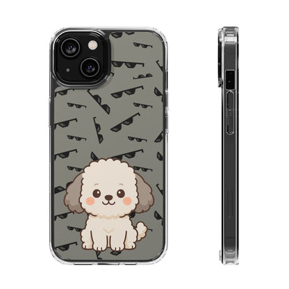 iPhone Case with Trendy Poodle and Sunglasses Pattern | Cute Kawaii Dog Design | Clear Protective Phone Cover