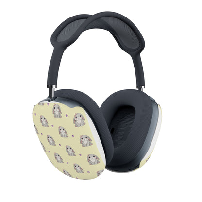 AirPods Max Case Covers | Cute Gray Bunny Pattern on Light Yellow | Protective Animal Lover Headphone Skins