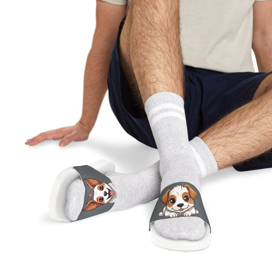 Sandals, White and Tan Jack Russell Terrier Print, Removable Strap, Cute Doggie Design, Beach Shoes, Summer Footwear