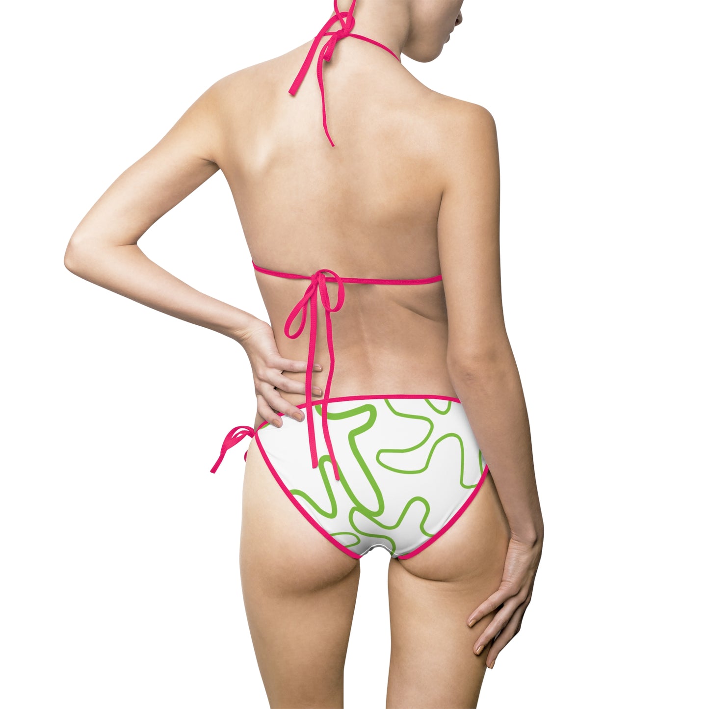 Women Swimsuit  White Neon Abstract Print with Multiple Strap Color Options, Summer Swimwear