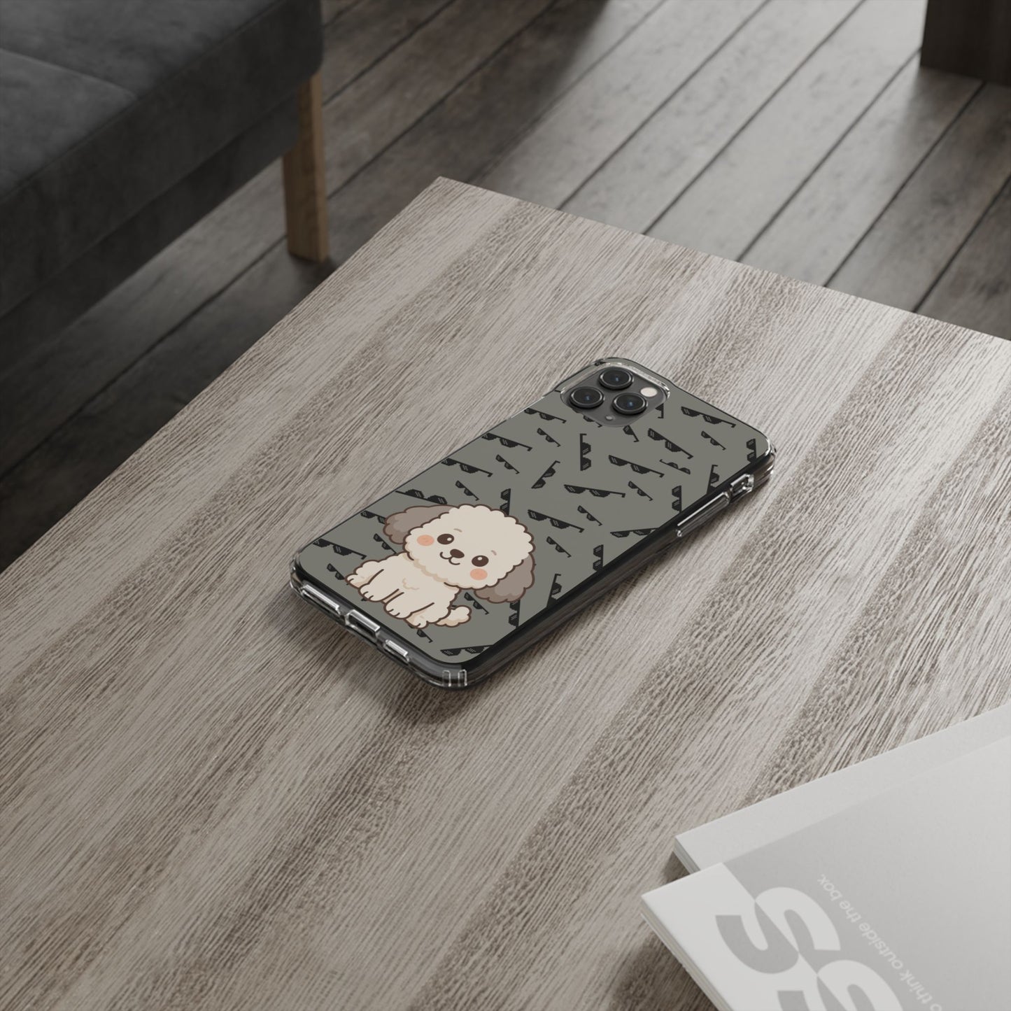 iPhone Case with Trendy Poodle and Sunglasses Pattern | Cute Kawaii Dog Design | Clear Protective Phone Cover