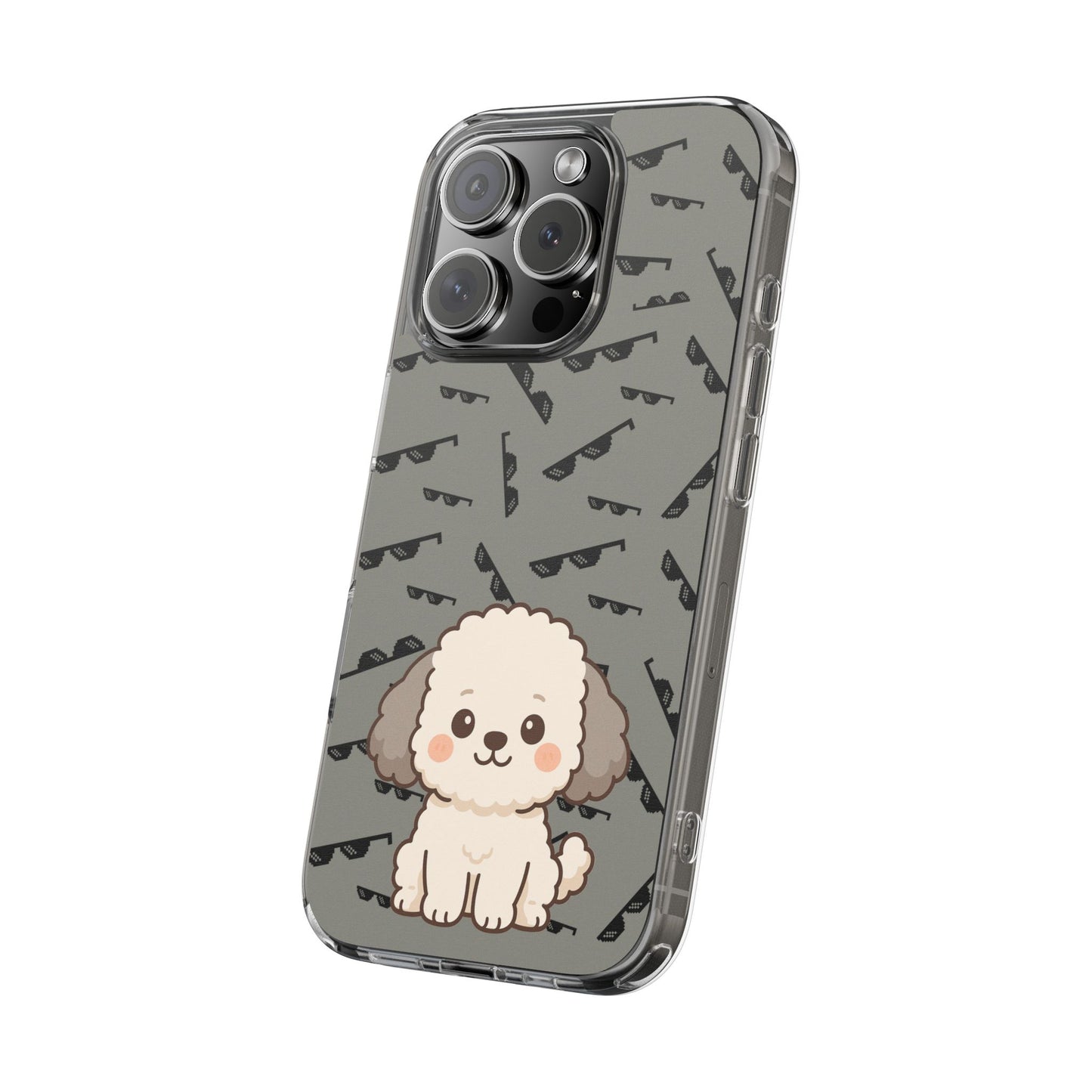 iPhone Case with Trendy Poodle and Sunglasses Pattern | Cute Kawaii Dog Design | Clear Protective Phone Cover