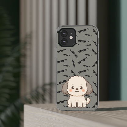 iPhone Case with Trendy Poodle and Sunglasses Pattern | Cute Kawaii Dog Design | Clear Protective Phone Cover