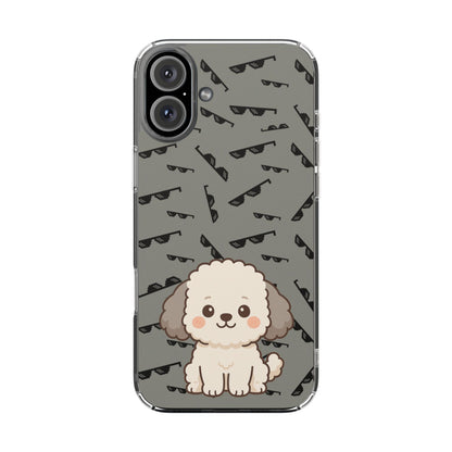 iPhone Case with Trendy Poodle and Sunglasses Pattern | Cute Kawaii Dog Design | Clear Protective Phone Cover