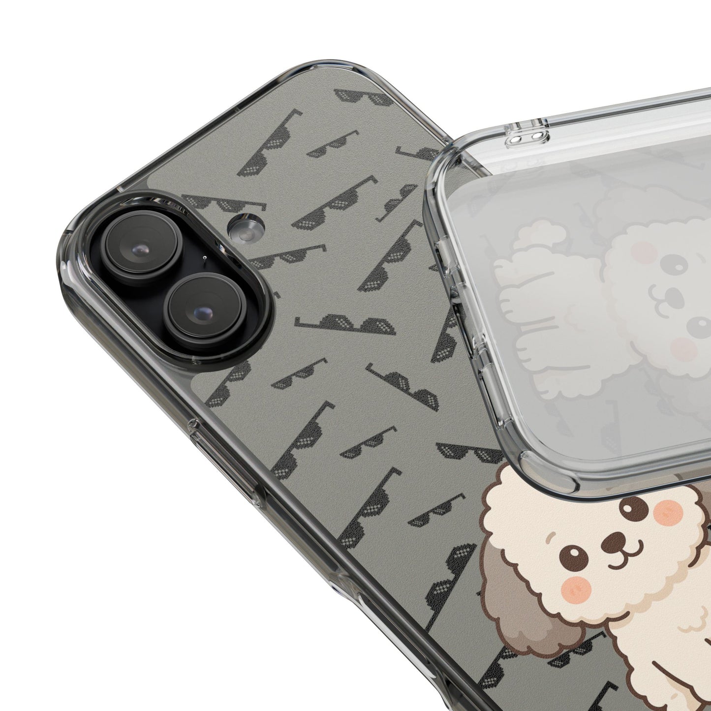 iPhone Case with Trendy Poodle and Sunglasses Pattern | Cute Kawaii Dog Design | Clear Protective Phone Cover
