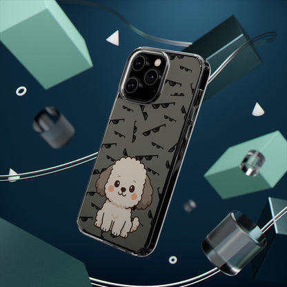 iPhone Case with Trendy Poodle and Sunglasses Pattern | Cute Kawaii Dog Design | Clear Protective Phone Cover