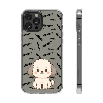 iPhone Case with Trendy Poodle and Sunglasses Pattern | Cute Kawaii Dog Design | Clear Protective Phone Cover