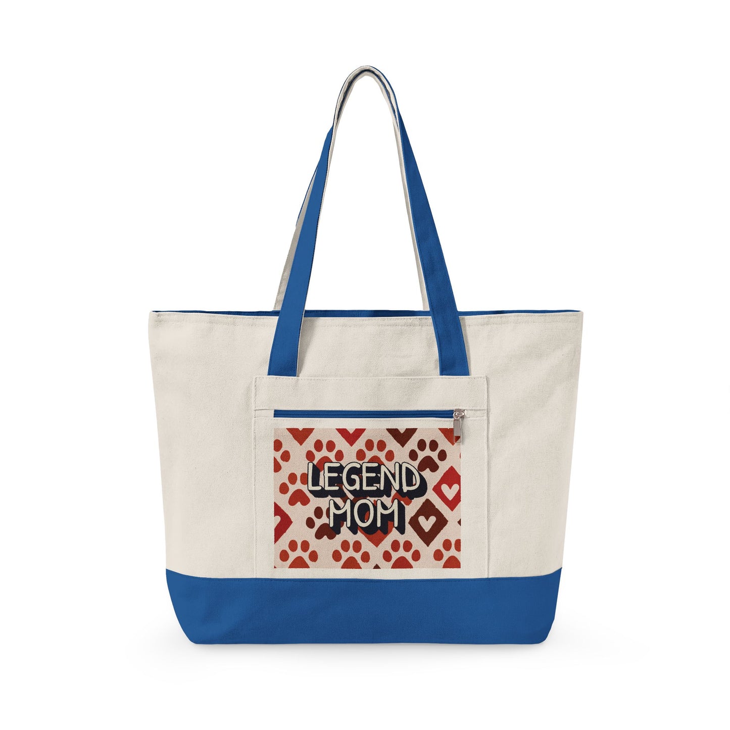 Zippered Canvas Tote, Legend Mom Dog Paw Print Bag, Pet Lover Mom Tote Bag, Cute Paw Pattern Carryall, Everyday Shopping Bag