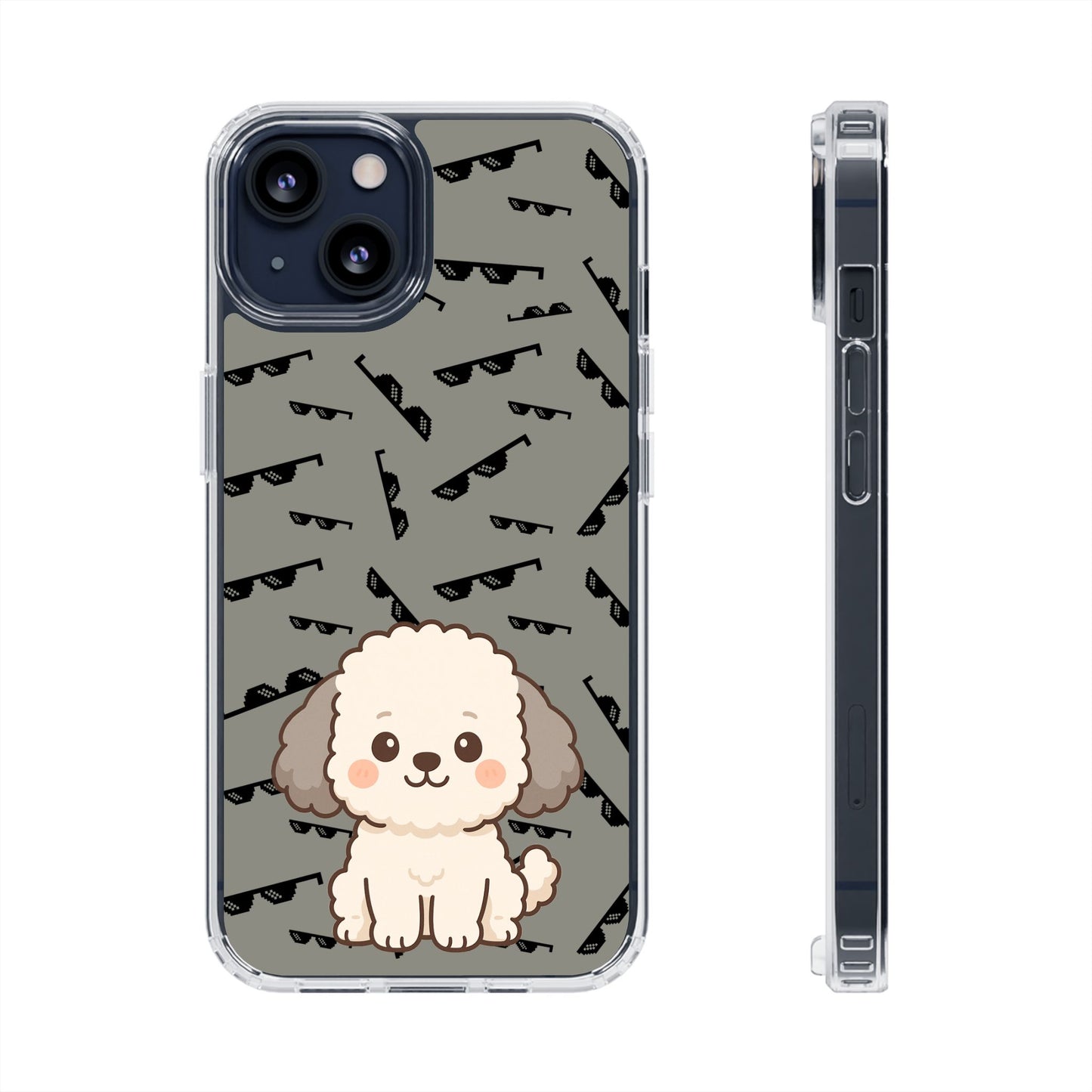 iPhone Case with Trendy Poodle and Sunglasses Pattern | Cute Kawaii Dog Design | Clear Protective Phone Cover