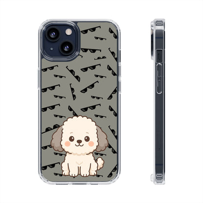iPhone Case with Trendy Poodle and Sunglasses Pattern | Cute Kawaii Dog Design | Clear Protective Phone Cover