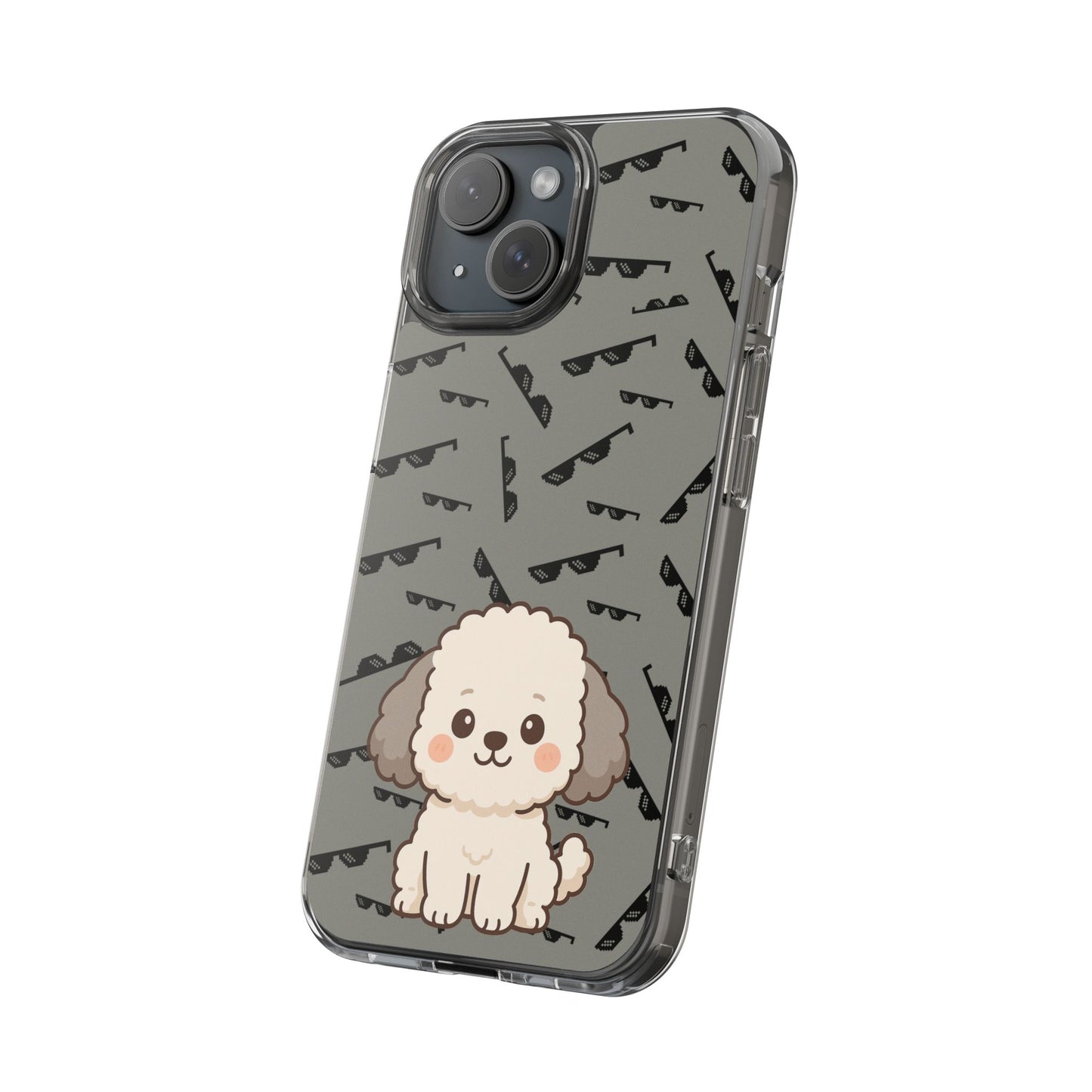 iPhone Case with Trendy Poodle and Sunglasses Pattern | Cute Kawaii Dog Design | Clear Protective Phone Cover