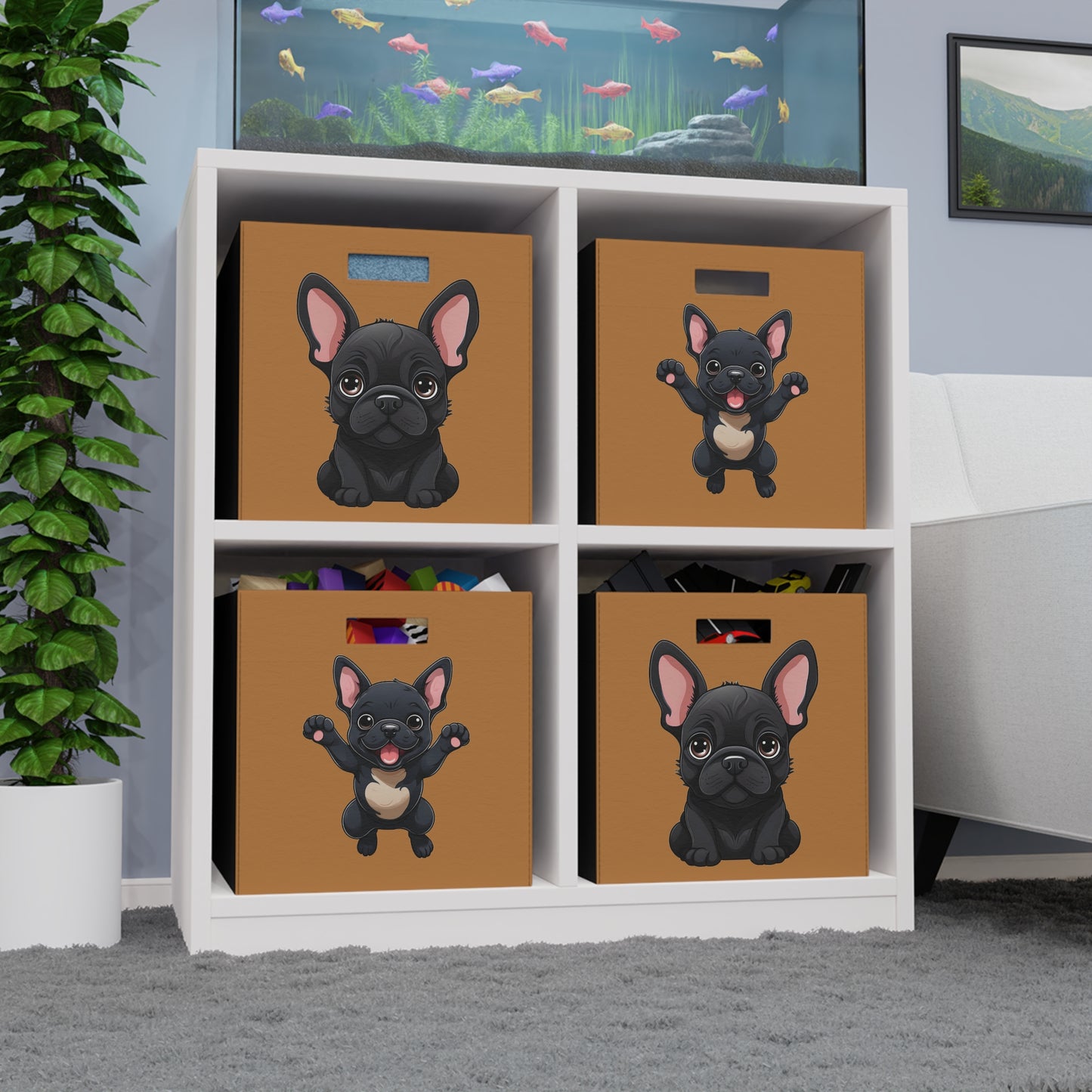 Frenchie Fun Storage Box - Felt Organizer for Home or Office