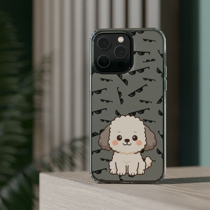 iPhone Case with Trendy Poodle and Sunglasses Pattern | Cute Kawaii Dog Design | Clear Protective Phone Cover