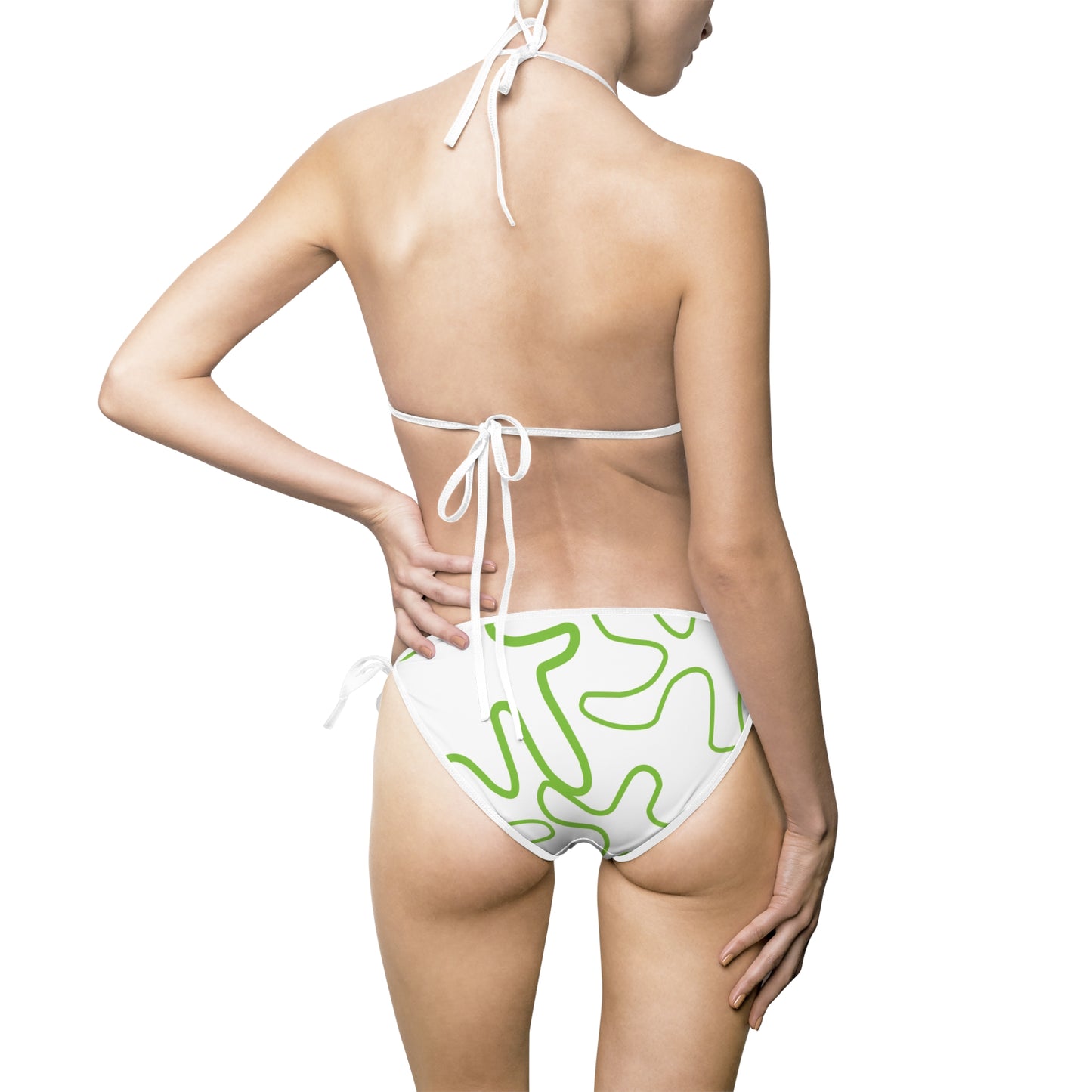 Women Swimsuit  White Neon Abstract Print with Multiple Strap Color Options, Summer Swimwear
