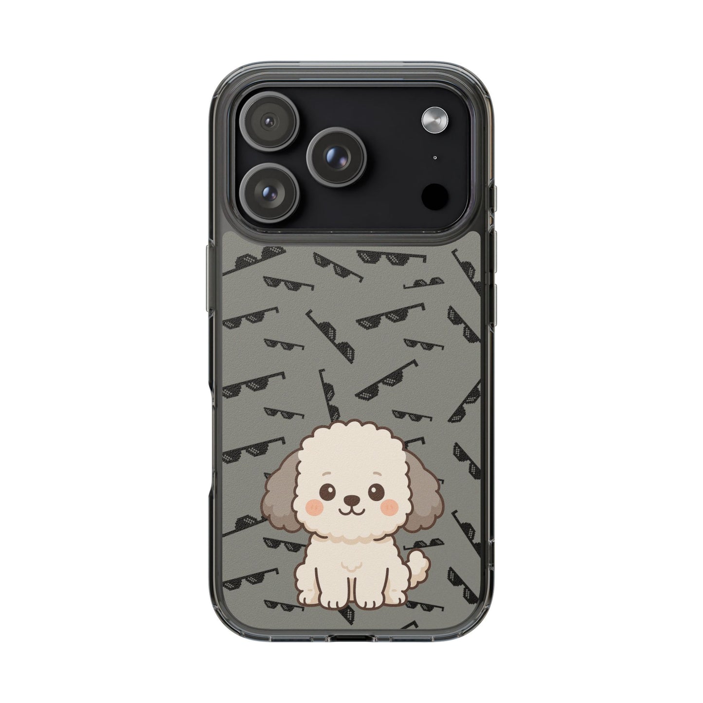 iPhone Case with Trendy Poodle and Sunglasses Pattern | Cute Kawaii Dog Design | Clear Protective Phone Cover