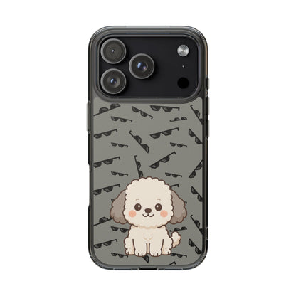 iPhone Case with Trendy Poodle and Sunglasses Pattern | Cute Kawaii Dog Design | Clear Protective Phone Cover