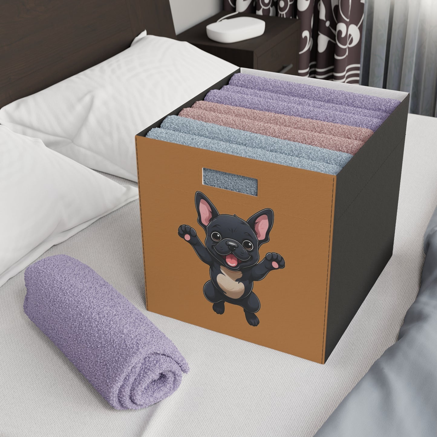 Frenchie Fun Storage Box - Felt Organizer for Home or Office