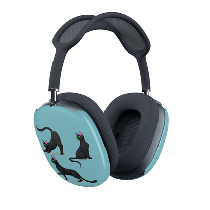 Airpods Max Shell Case, Playful Black Cats on Sky Blue Artwork, Apple Fan Gift, Cute Kitten Design, Be Unique, AirPods Max Cover - Meow Meow