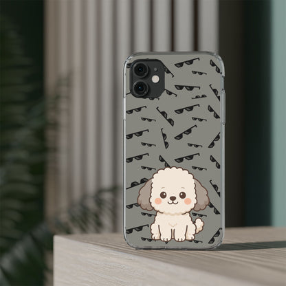 iPhone Case with Trendy Poodle and Sunglasses Pattern | Cute Kawaii Dog Design | Clear Protective Phone Cover