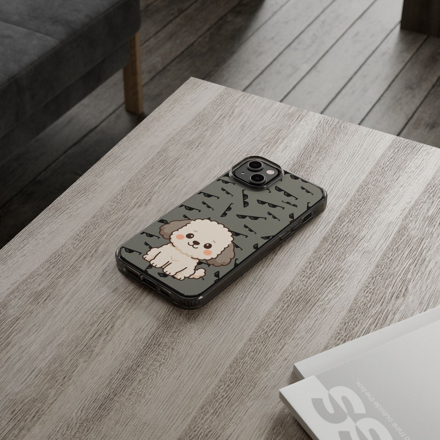 iPhone Case with Trendy Poodle and Sunglasses Pattern | Cute Kawaii Dog Design | Clear Protective Phone Cover