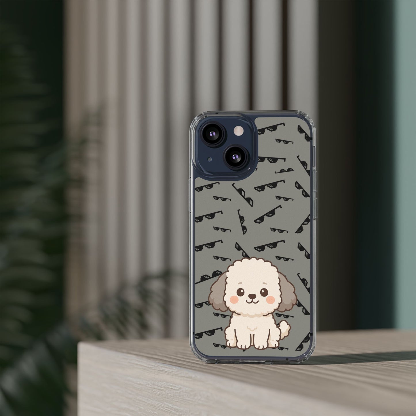 iPhone Case with Trendy Poodle and Sunglasses Pattern | Cute Kawaii Dog Design | Clear Protective Phone Cover