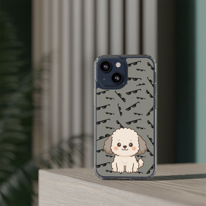 iPhone Case with Trendy Poodle and Sunglasses Pattern | Cute Kawaii Dog Design | Clear Protective Phone Cover