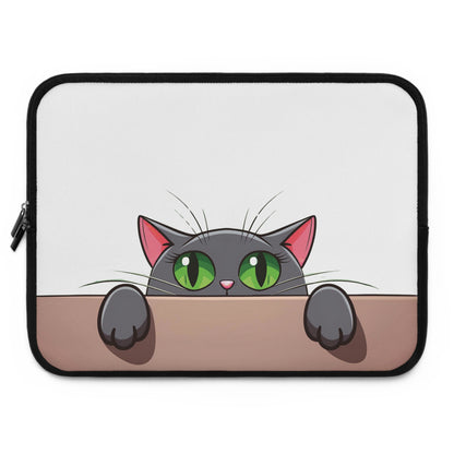 Peek-a-Meow Protection | Cute Gray Cat Laptop Sleeve for Work & Play