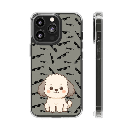 iPhone Case with Trendy Poodle and Sunglasses Pattern | Cute Kawaii Dog Design | Clear Protective Phone Cover