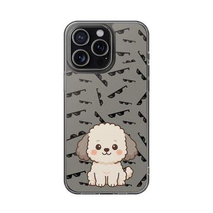 iPhone Case with Trendy Poodle and Sunglasses Pattern | Cute Kawaii Dog Design | Clear Protective Phone Cover