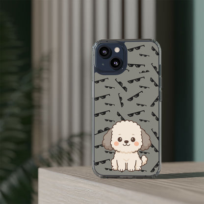 iPhone Case with Trendy Poodle and Sunglasses Pattern | Cute Kawaii Dog Design | Clear Protective Phone Cover