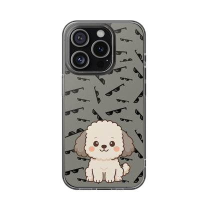 iPhone Case with Trendy Poodle and Sunglasses Pattern | Cute Kawaii Dog Design | Clear Protective Phone Cover