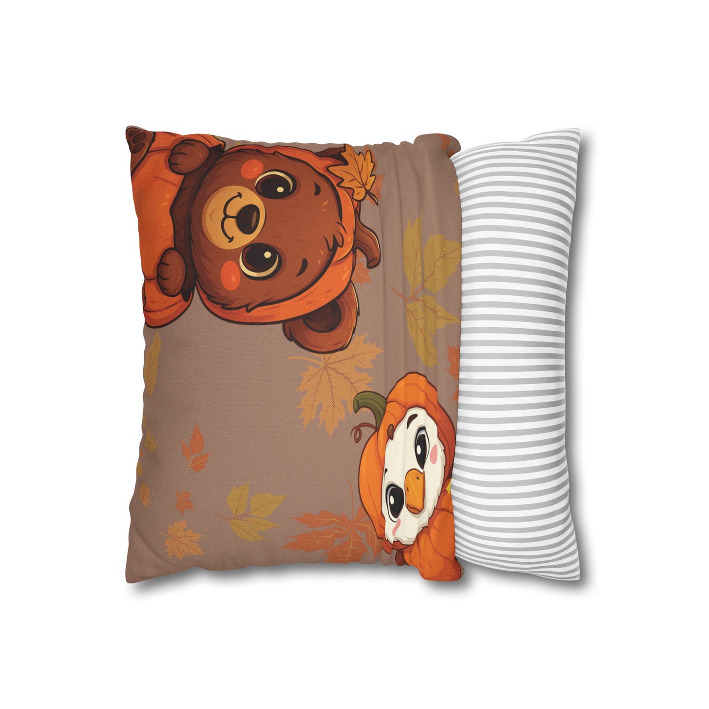 Thanksgiving Pillow Cover - Bear, Owl & Turkey Design - Double-Sided Fall Throw Pillow Case
