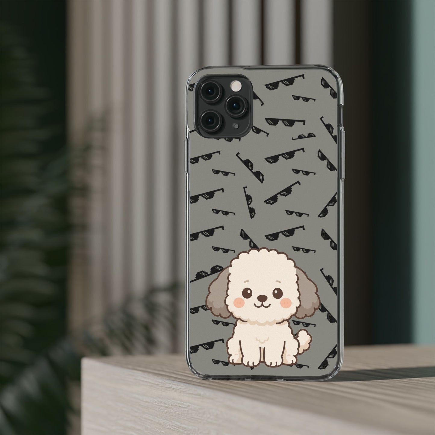 iPhone Case with Trendy Poodle and Sunglasses Pattern | Cute Kawaii Dog Design | Clear Protective Phone Cover