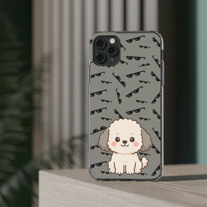iPhone Case with Trendy Poodle and Sunglasses Pattern | Cute Kawaii Dog Design | Clear Protective Phone Cover
