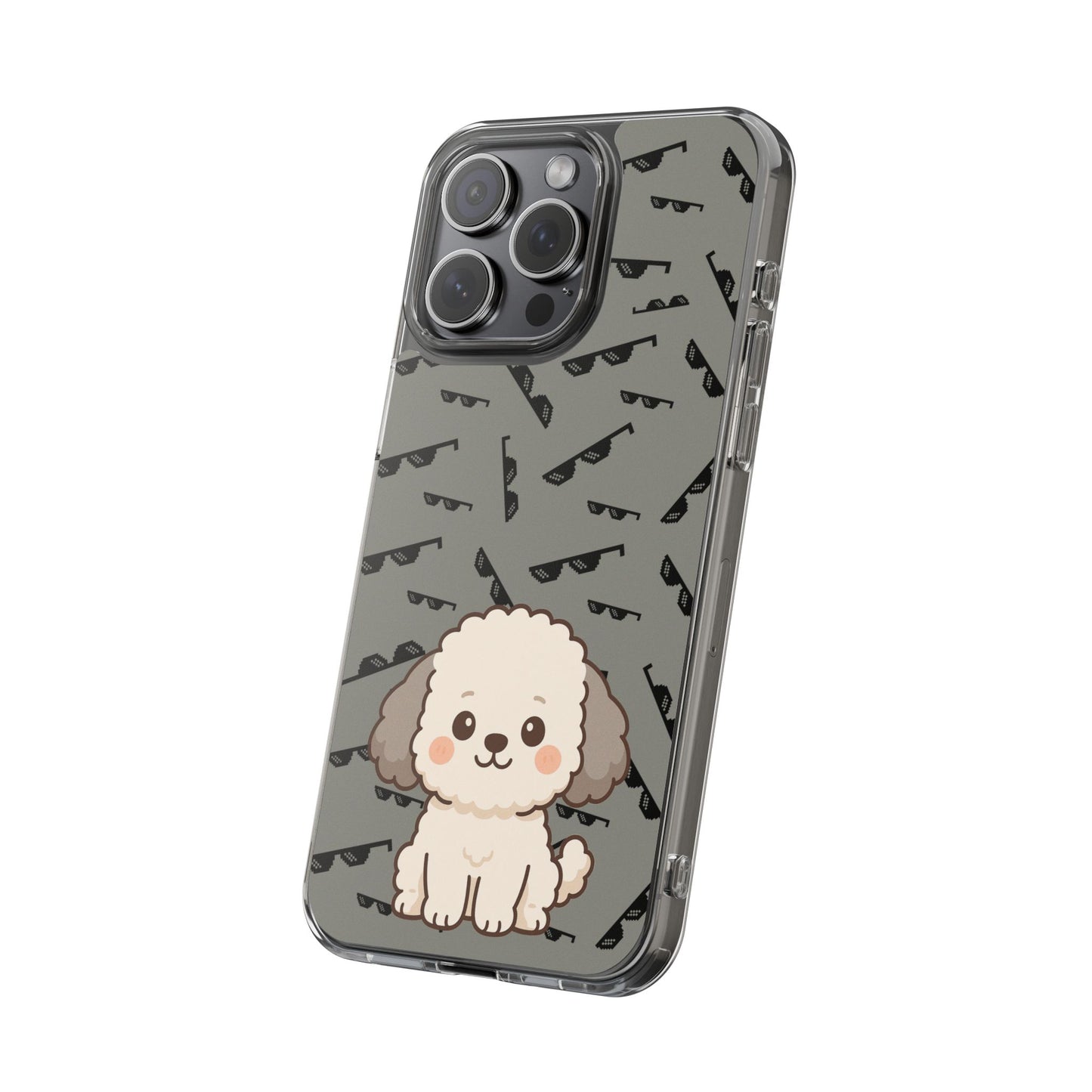 iPhone Case with Trendy Poodle and Sunglasses Pattern | Cute Kawaii Dog Design | Clear Protective Phone Cover