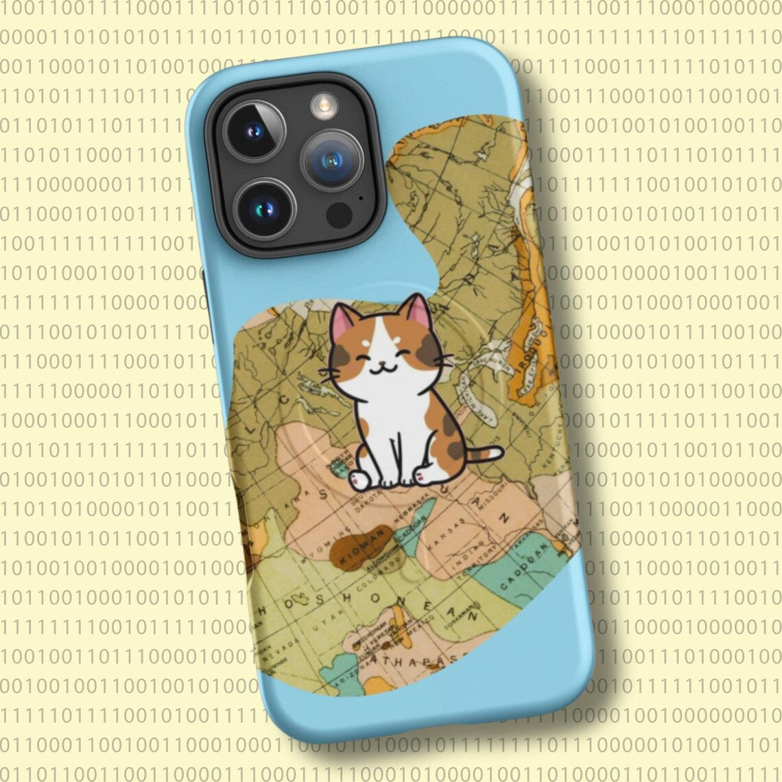 iPhone® Tough Case – MagSafe® Compatible – Pawsport Travel Cat Design