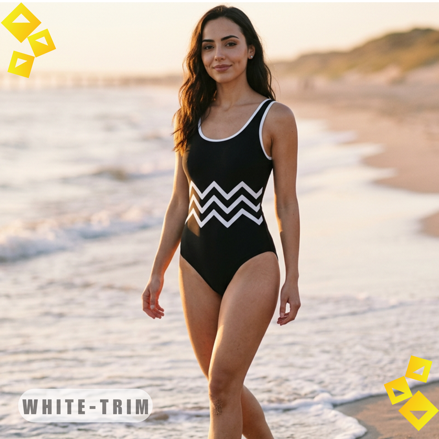 Zigzag Wave Colorband One-Piece Swimsuit