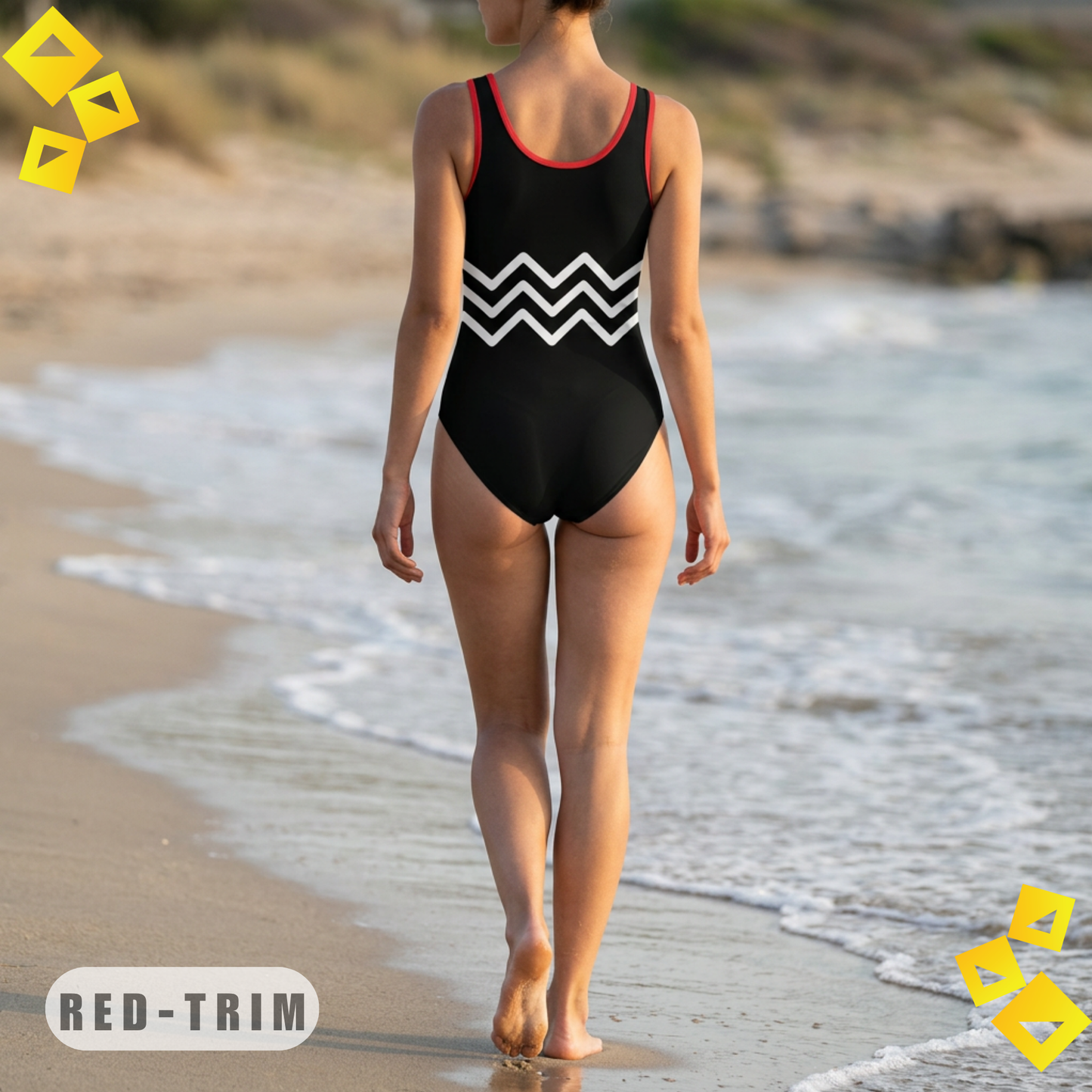 Zigzag Wave Colorband One-Piece Swimsuit