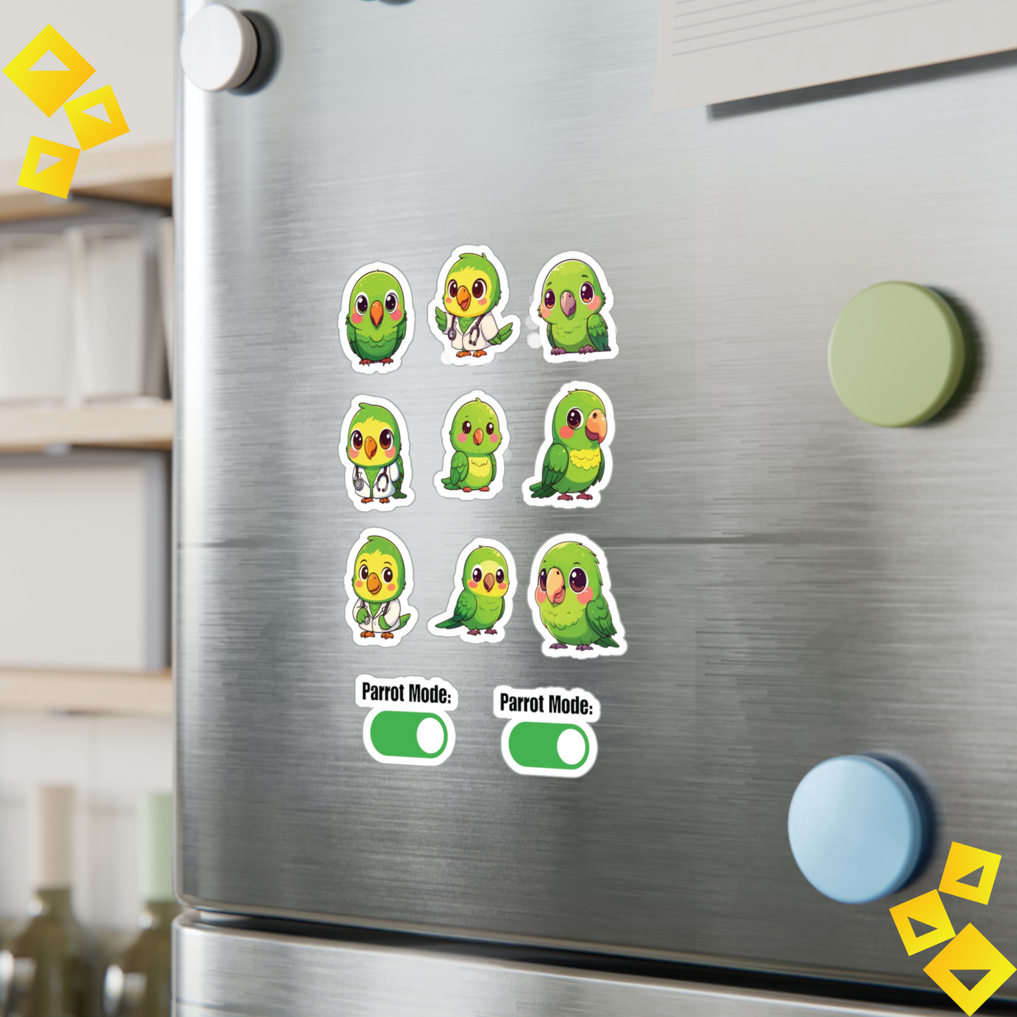 Green Parrot Kawaii Sticker Sheet