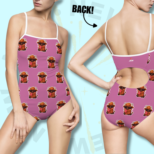 Bison Print One-Piece Swimwear