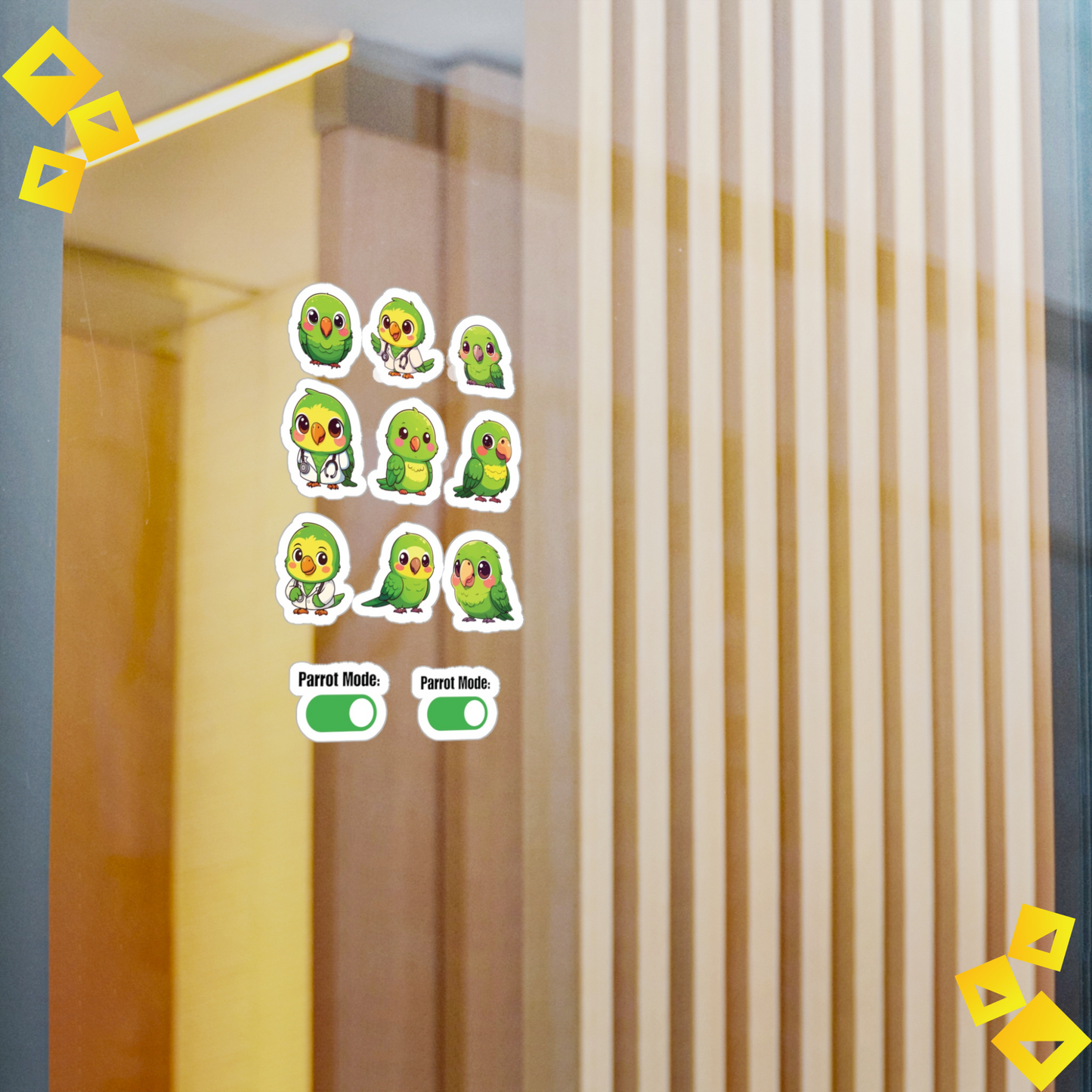 Green Parrot Kawaii Sticker Sheet