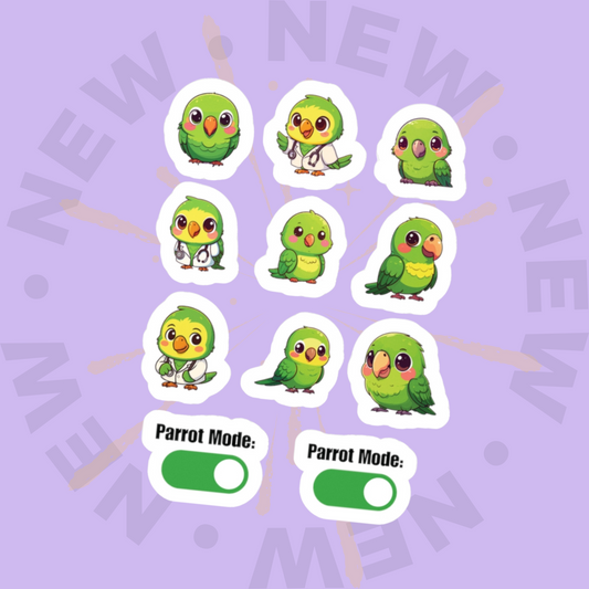 Green Parrot Kawaii Sticker Sheet