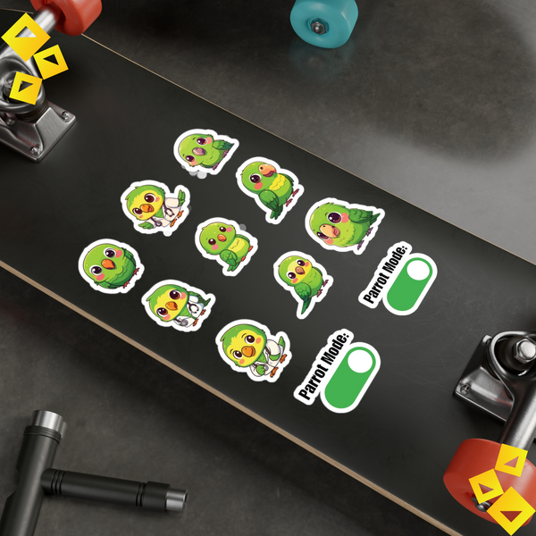 Green Parrot Kawaii Sticker Sheet