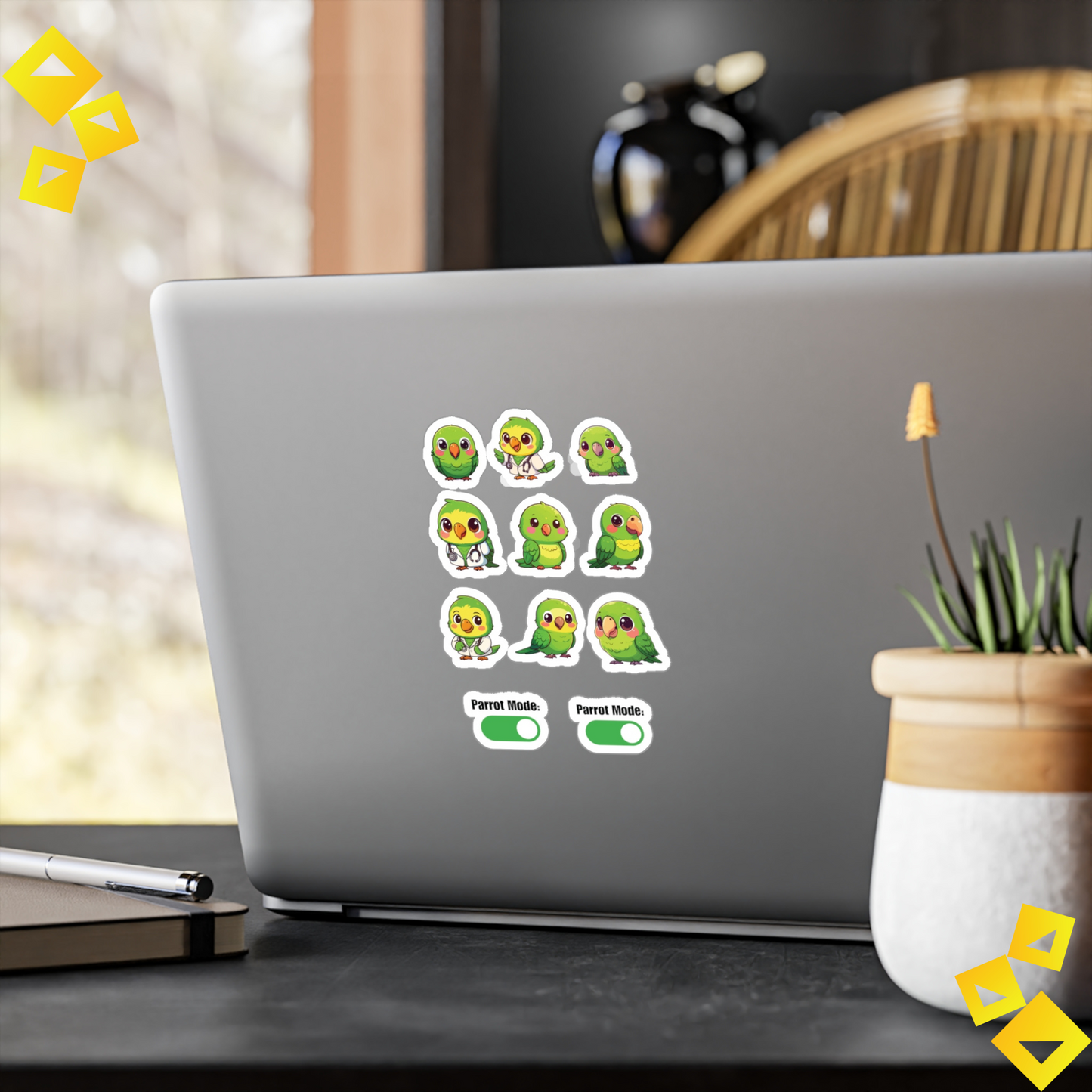 Green Parrot Kawaii Sticker Sheet