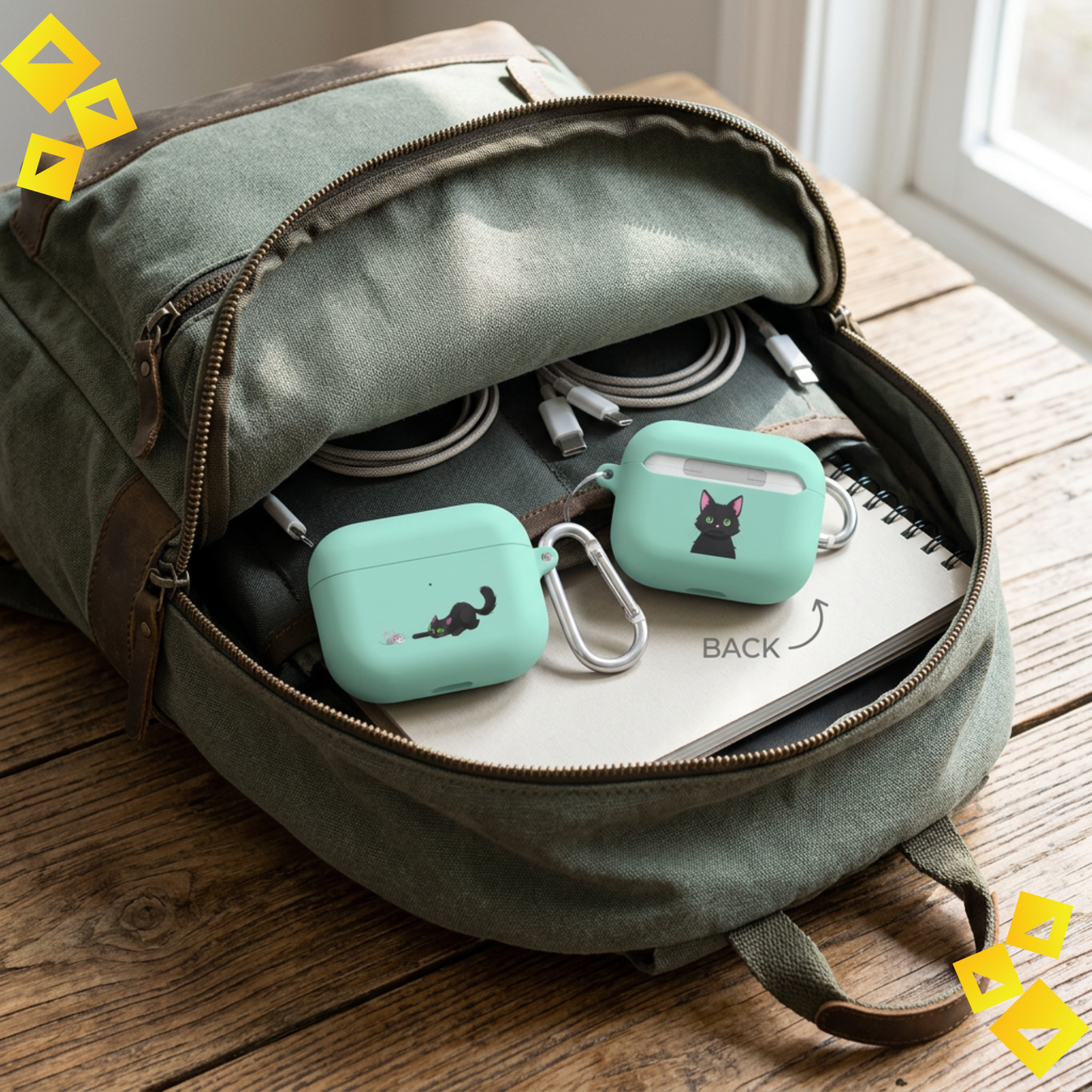 Mint Cat AirPods Case Guard