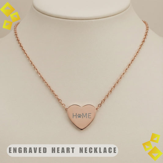Heart Paw Necklace - Home Is Where the Paw Is - Pet Lover Jewelry - Engraved Heart Necklace for Animal Lovers